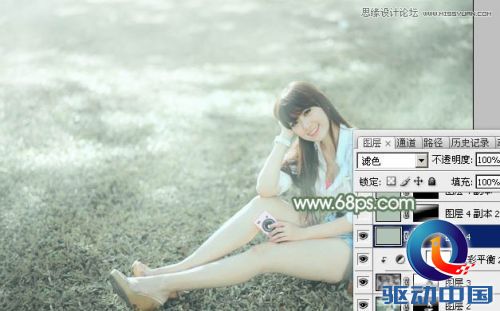 Photoshop调出草地美女淡雅的青色调,PS教程,思缘教程网