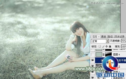 Photoshop调出草地美女淡雅的青色调,PS教程,思缘教程网