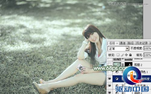 Photoshop调出草地美女淡雅的青色调,PS教程,思缘教程网