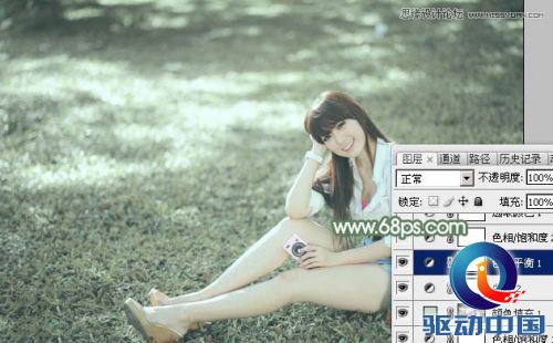 Photoshop调出草地美女淡雅的青色调,PS教程,思缘教程网