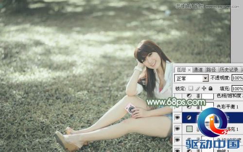 Photoshop调出草地美女淡雅的青色调,PS教程,思缘教程网