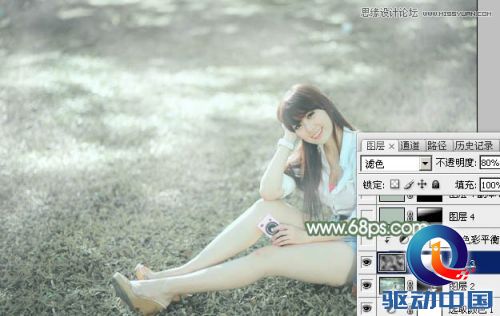 Photoshop调出草地美女淡雅的青色调,PS教程,思缘教程网
