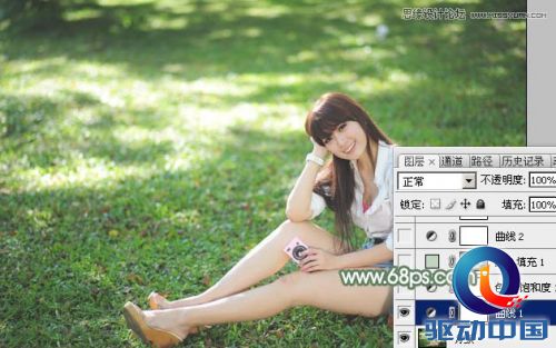 Photoshop调出草地美女淡雅的青色调,PS教程,思缘教程网