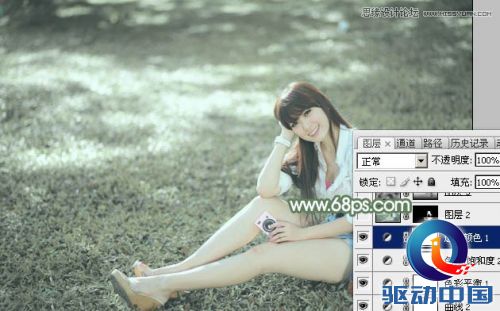 Photoshop调出草地美女淡雅的青色调,PS教程,思缘教程网
