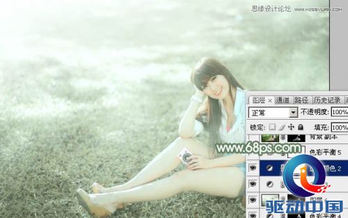 Photoshop调出草地美女淡雅的青色调,PS教程,思缘教程网