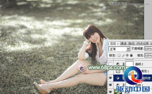 Photoshop调出草地美女淡雅的青色调,PS教程,思缘教程网