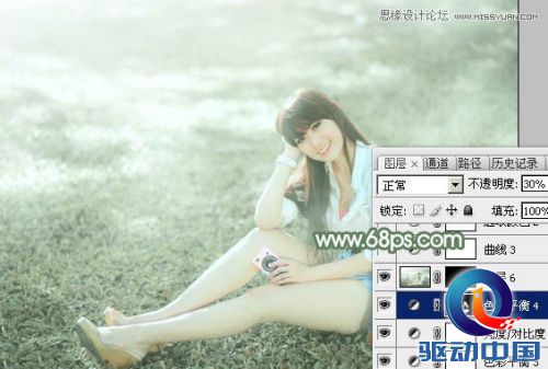 Photoshop调出草地美女淡雅的青色调,PS教程,思缘教程网
