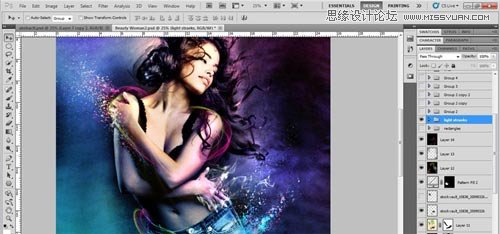 Photoshop设计绚丽光效装饰的美女海报,PS教程,思缘教程网