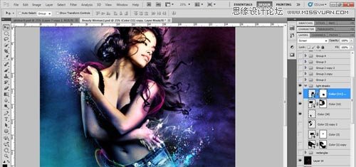 Photoshop设计绚丽光效装饰的美女海报,PS教程,思缘教程网