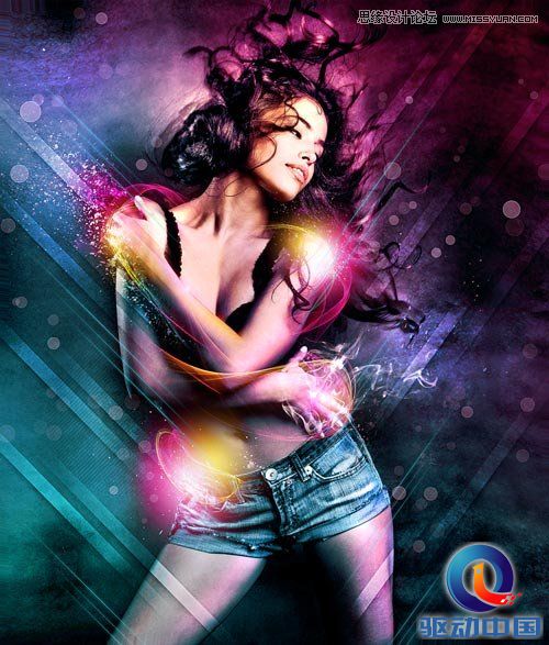 Photoshop设计绚丽光效装饰的美女海报,PS教程,思缘教程网