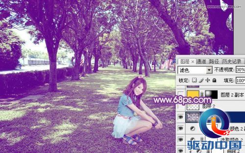 Photoshop调出夏季树下美女绚丽紫色效果,PS教程,思缘教程网