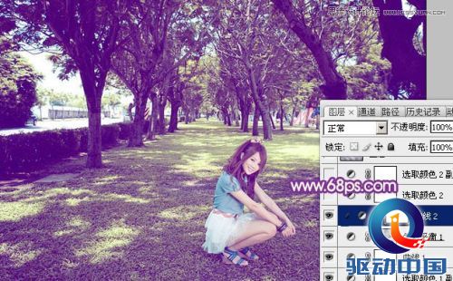 Photoshop调出夏季树下美女绚丽紫色效果,PS教程,思缘教程网