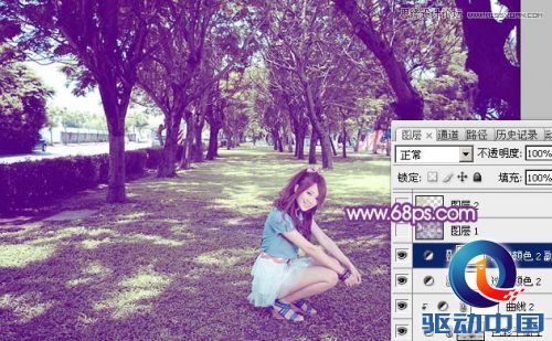 Photoshop调出夏季树下美女绚丽紫色效果,PS教程,思缘教程网