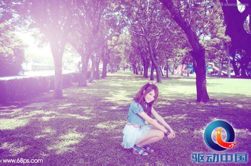 Photoshop调出夏季树下美女绚丽紫色效果,PS教程,思缘教程网