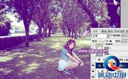 Photoshop调出夏季树下美女绚丽紫色效果,PS教程,思缘教程网