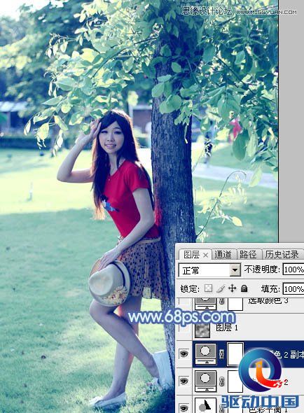 Photoshop调出树下美女淡淡的蓝色效果,PS教程,思缘教程网