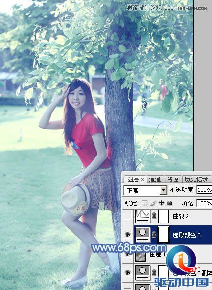 Photoshop调出树下美女淡淡的蓝色效果,PS教程,思缘教程网