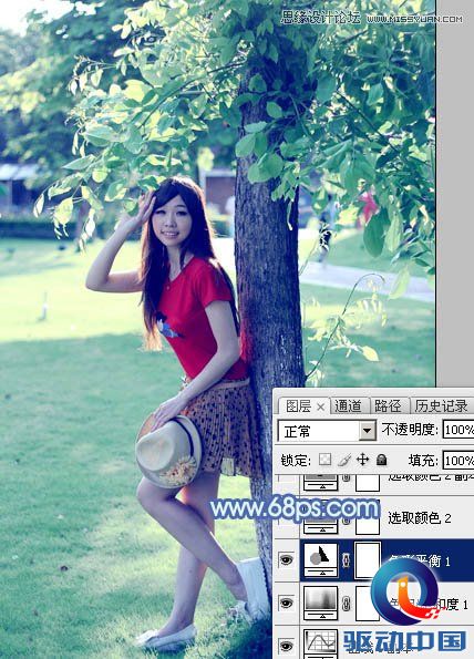 Photoshop调出树下美女淡淡的蓝色效果,PS教程,思缘教程网