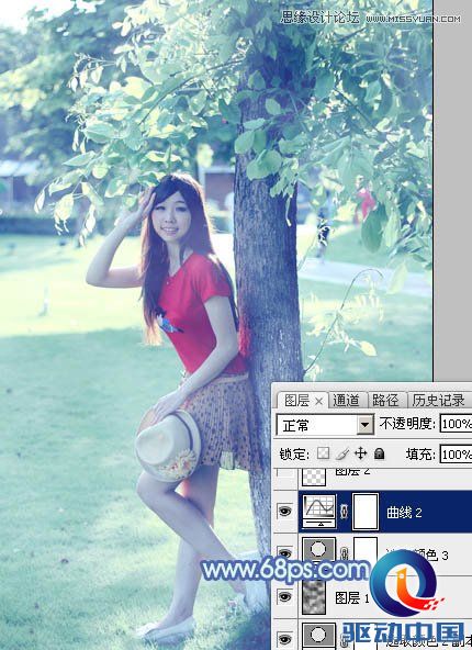 Photoshop调出树下美女淡淡的蓝色效果,PS教程,思缘教程网