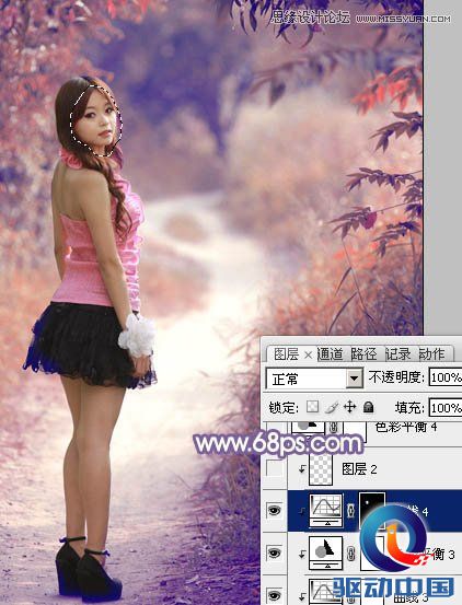 Photoshop调出路边美女梦幻紫色效果,PS教程,思缘教程网