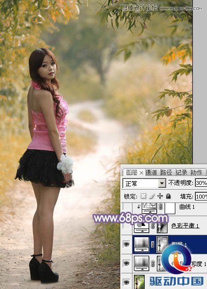 Photoshop调出路边美女梦幻紫色效果,PS教程,思缘教程网