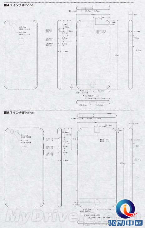 新iPhone尺寸图曝光:4.7/5.7寸 都是6C?