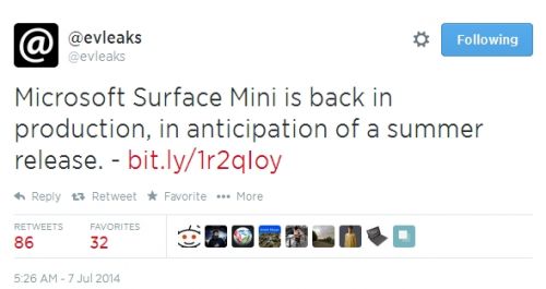 爆料大神：Surface Mini有望今夏发布