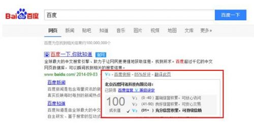 百度信誉V知多少