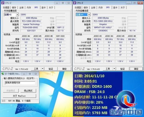 宇瞻4GB DDR3 160盔甲武士内存兼容性测试 