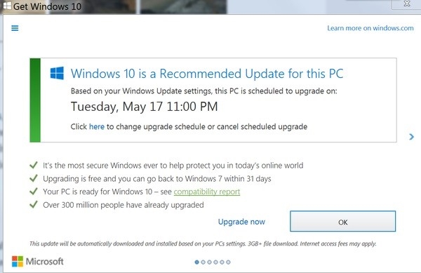 微软被曝后台指定Win10升级时间!