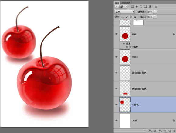制作晶莹剔透红色玻璃樱桃图片的PS教程