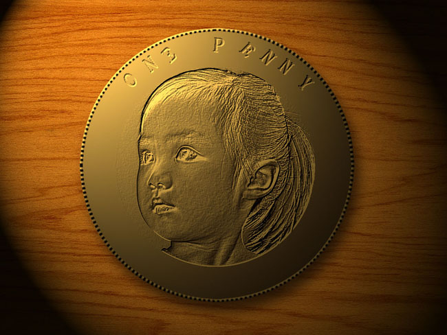 用PS制作浮雕人像样式的金色硬币