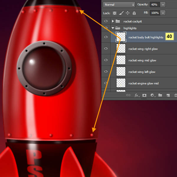 制作精致红色卡通小火箭图片的PS教程