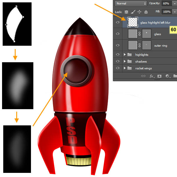制作精致红色卡通小火箭图片的PS教程