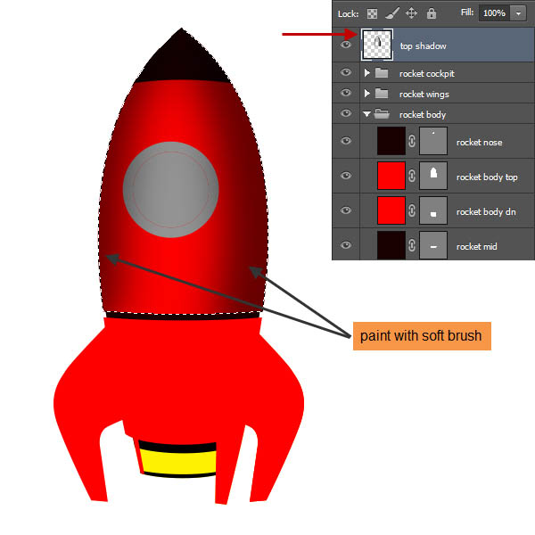 制作精致红色卡通小火箭图片的PS教程