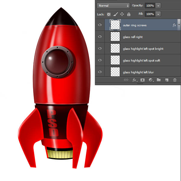 制作精致红色卡通小火箭图片的PS教程