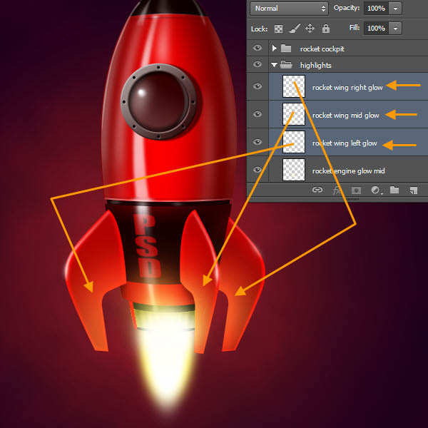 制作精致红色卡通小火箭图片的PS教程