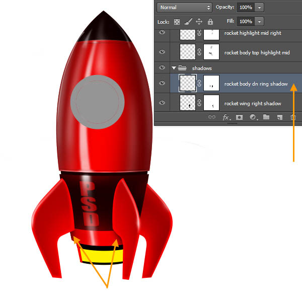 制作精致红色卡通小火箭图片的PS教程