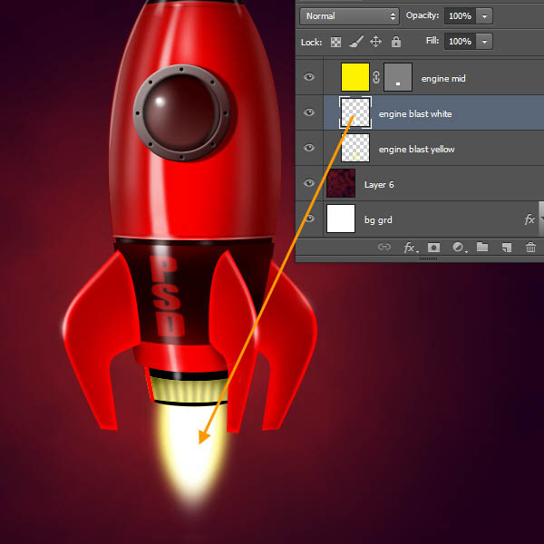 制作精致红色卡通小火箭图片的PS教程