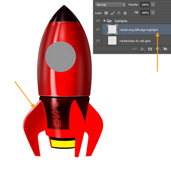 制作精致红色卡通小火箭图片的PS教程