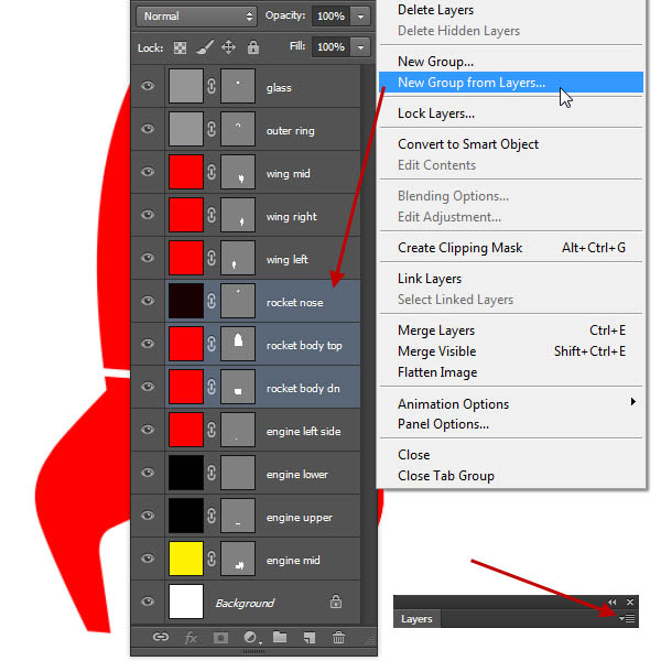 制作精致红色卡通小火箭图片的PS教程