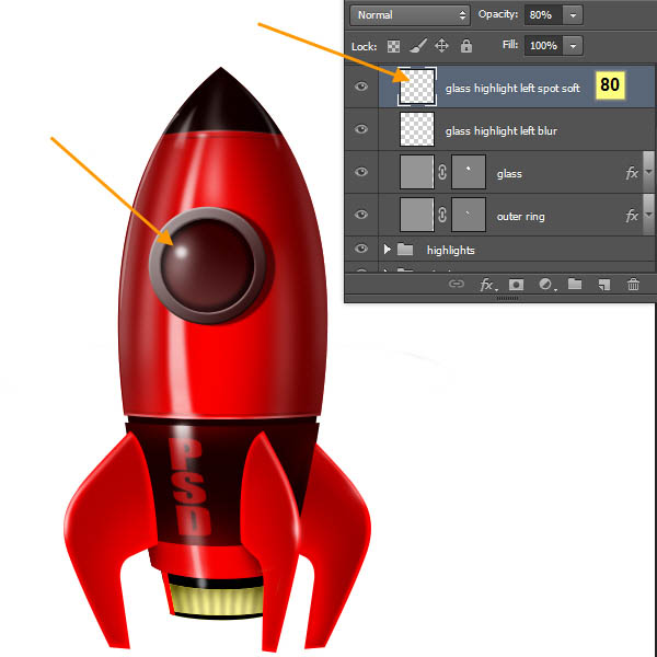制作精致红色卡通小火箭图片的PS教程