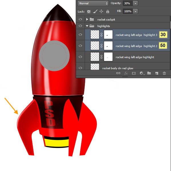 制作精致红色卡通小火箭图片的PS教程
