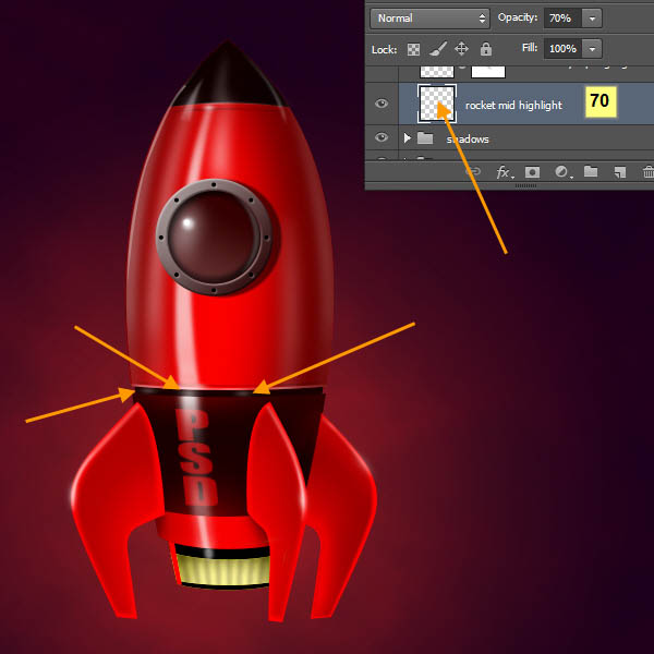 制作精致红色卡通小火箭图片的PS教程