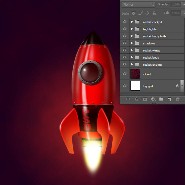 制作精致红色卡通小火箭图片的PS教程