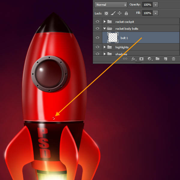 制作精致红色卡通小火箭图片的PS教程