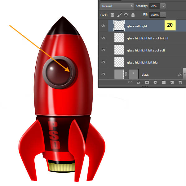 制作精致红色卡通小火箭图片的PS教程
