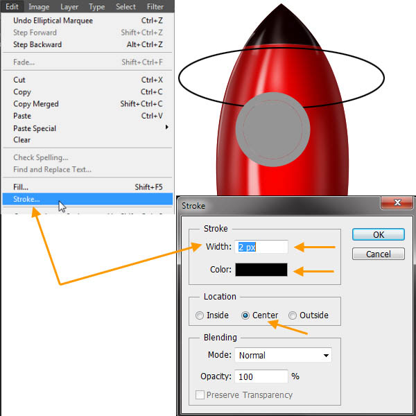 制作精致红色卡通小火箭图片的PS教程