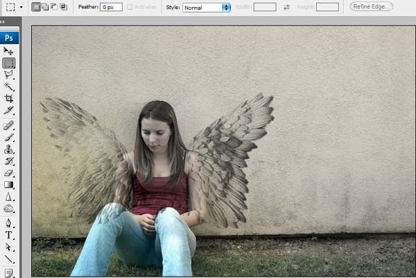 把墙壁图片合成天使壁画图片的PS教程
