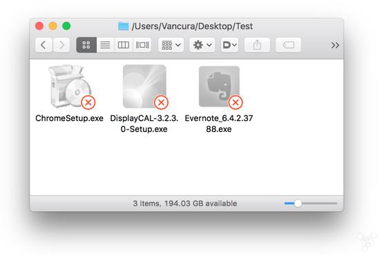 macOS 10.12.4可正确显示.exe可执行文件
